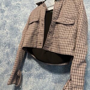 Wild Fable Plaid Cropped Blazer - Black and Pink